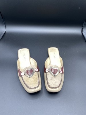 PRADA Mules Silver heart Maroon And Pink buttons Sz 9.5 stock #83 READ
