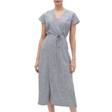 Banana Republic Factory Blue White Striped Linen Blend Patio Faux Wrap Dress 10