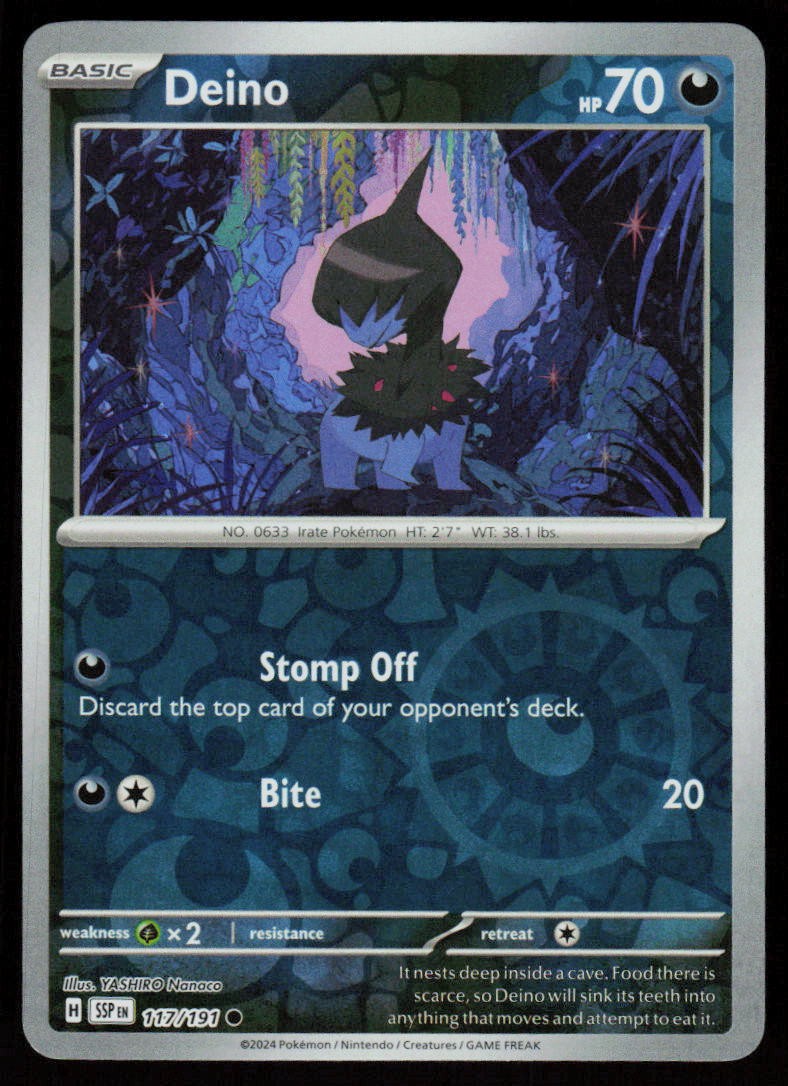 Deino 117/191 Common Surging Sparks Pokemon Reverse Holo Near Mint