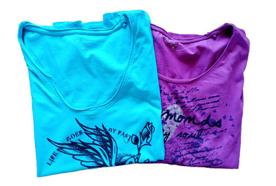 Laura Torelli Collection, 2 T-Shirt, grün & lila, Gr. XL, Kurzarm, Baumwolle