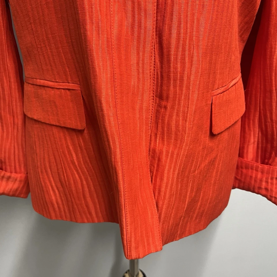 Jones New York Collection Blazer Jacket size 12 Coral Stripe Linen Silk Career - Image 4 of 4