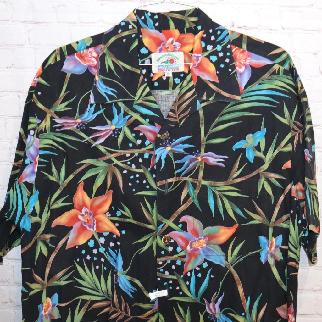 Men's Hawaiian Shirt XL HotShirts.com Palm Leaves Flowers 26" Pit2Pit #134