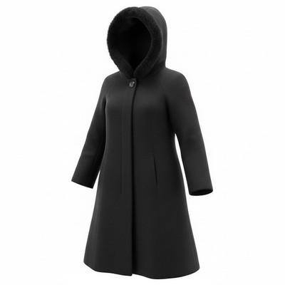 Donnybrook Hooded Rabbit Fur Trim Coat Women 10P Black Wool Vintage Old Money