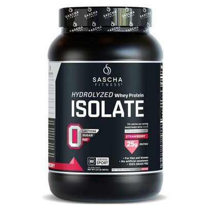 SASCHA FITNESS Hydrolyzed Whey Protein Isolate,100 Grass-Fed 2 Pounds, Strawb...