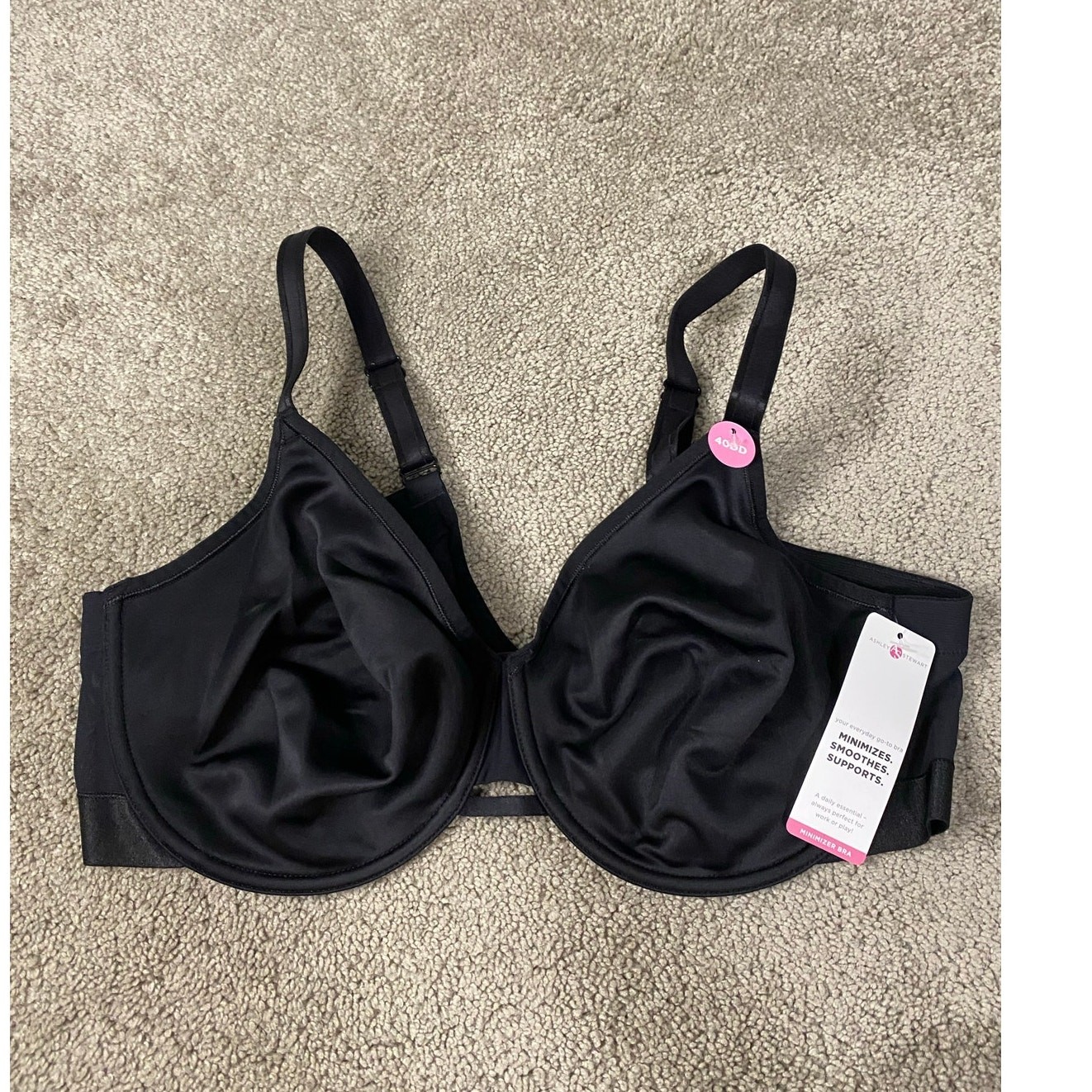 New Ashley Stewart Minimizer Bra, Black Size 40DD