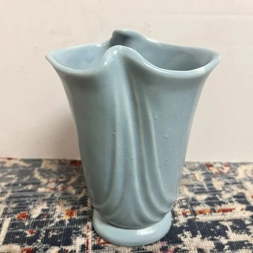 Vintage Weller Pottery Blue Vase Art Deco Style Hallmark Weller 7.5” ~Excellent~