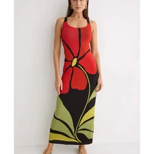 CALA de la CRUZ Hibiscus Maxi Dress LARGE Vacation Tank Bodycon Designer $525