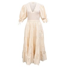 Ulla Johnson Wilda Midi Tiered Dress Cotton Women Cream Size 34