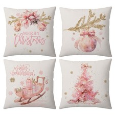 AOFANGGO Christmas Pillow Covers 18x18 inch Set of 4 Holiday Decorations Pink...