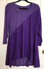 Attitudes by Renee purple viscose handkerchief hem 3/4 sleeve top W Pockets L
