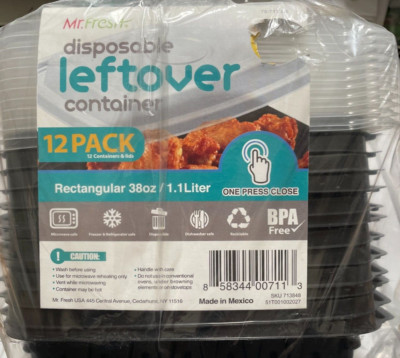 Mr. Fresh Disposable Rectangular Plastic Leftover Container 12 Pack New