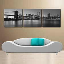 NYC SKYLINE/BROOKLYN BRIDGE ready to hang mounted canvas art/surpassed stretched