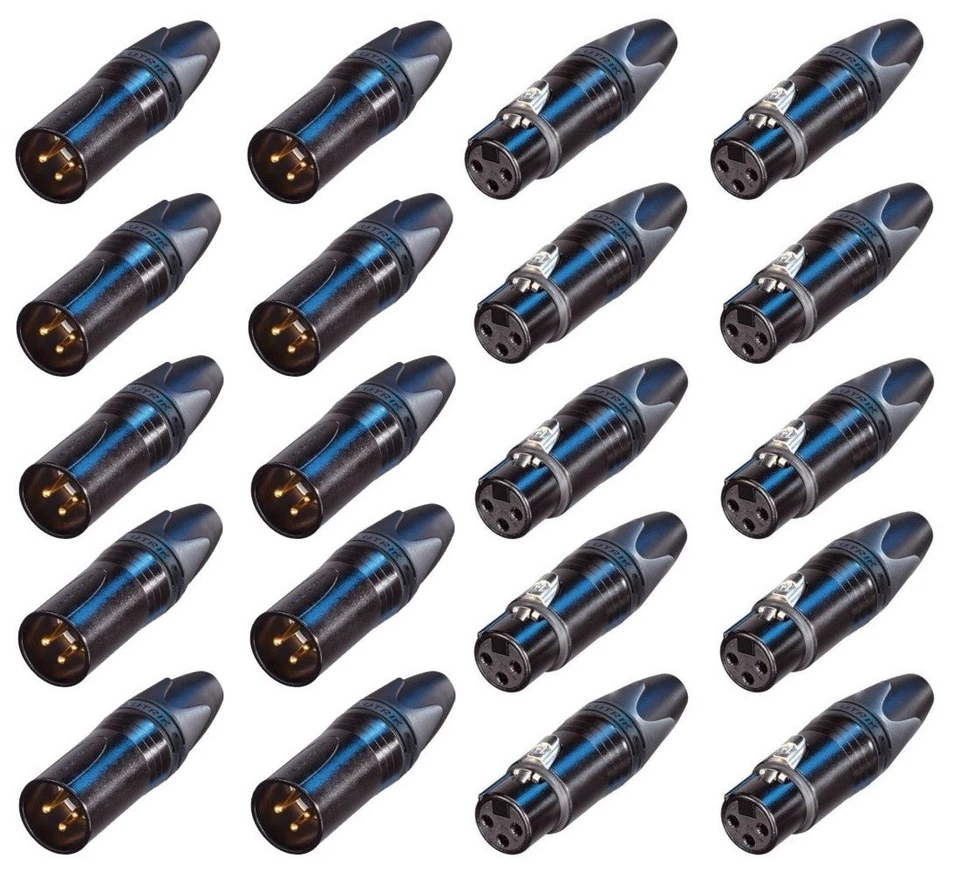 Lot of 20 (10 each) Neutrik NC3MXX-B Male & NC3FXX-B Female 3 Pin XLR Connectors