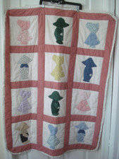 Vintage Farm Boy Sun Bonnet Girl Handmade Quilt 38" x 51"