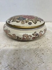 Andrea by Sadek Porcelain Round Covered Trinket Dish Moss Rose 6.25".