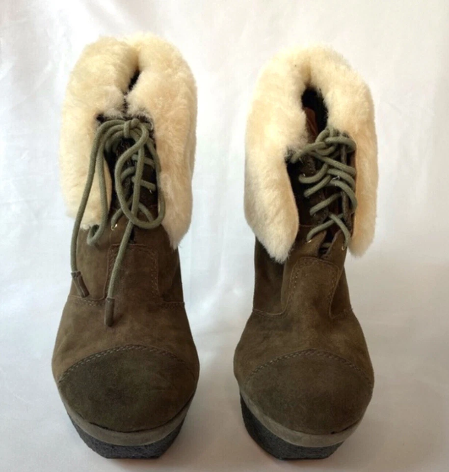 L.A.M.B Suede Shearling Platform Boots Zion Hiker Gwen Stefani Heels Sz 8 - Изображение 3 из 4