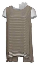 Susan Graver Printed Knit Tank with Woven Chiffon Overlay-Dark Wheat-XL-A395087
