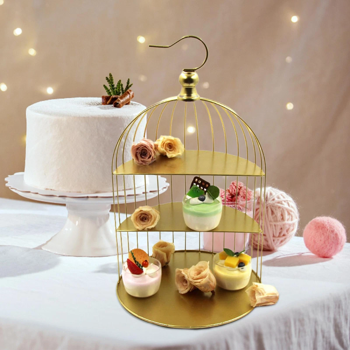Bird Cage Cake Stand Container 3 Layer Jewellery Tiered Dessert Stand