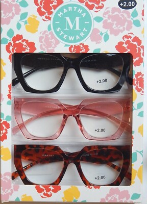 MARTHA STEWART 3 PACK PREMIUM READING GLASSES MULTI READERS +1.50+2.00+2.50+3.00