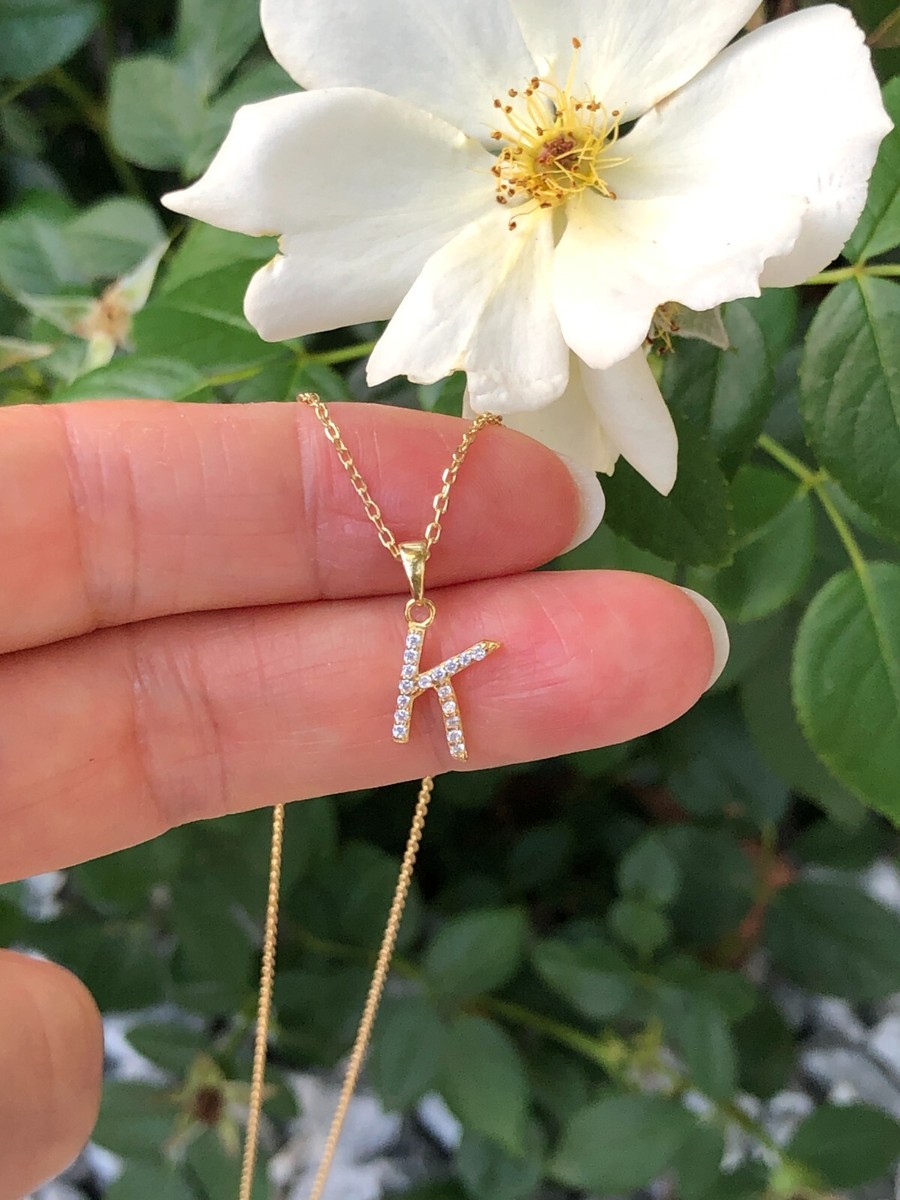 Cz Gold Letter K Initial Necklace 925 Sterling Silver Cz Gold Letter K Initial Necklace 925 Sterling Silver