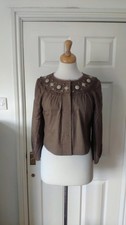Elie Tahari Linen Embellished Lite Brown Stretch Jacket Size S *vgc*