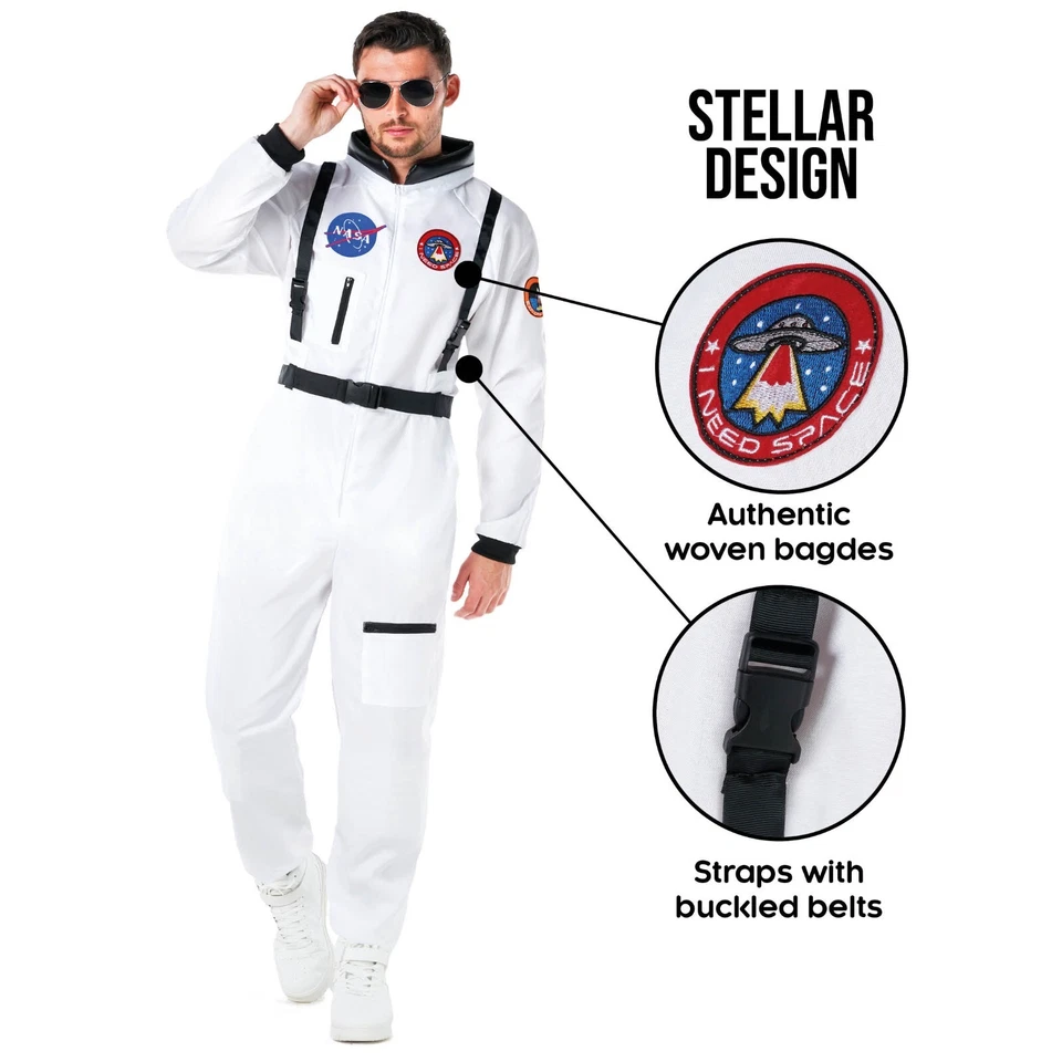 Fantasia masculina de astronauta branco adulto NASA Spaceman Space Suit M - XL Halloween - Imagem 3 de 4