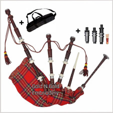 Scottish Bagpipe Rosewood Tartan Black Finish with Silver Plain Mounts .