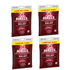 HALLS Relief Sugar Free Black Cherry Flavor Cough Drops 70 Count Lot of 4 Bags