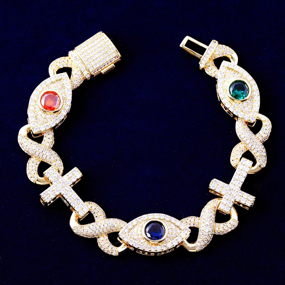 Good VS Evil | Eye Infinity Link Cross VVS Diamond CZ Hip Hop Chain Bracelets - Image 3 of 4