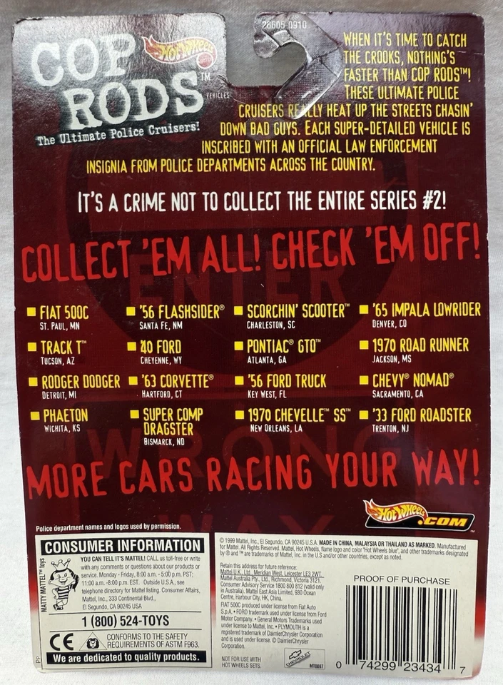 Hot Wheels 1999 COP RODS Serie 2 FIAT 500C St. Paul, MN Real Riders Nuevo en Paquete 26605 Foto 2 de 3