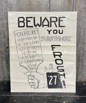 Antique 1927 BEWARE Swathmore Collage PA Frosh Freshman Poster Sign