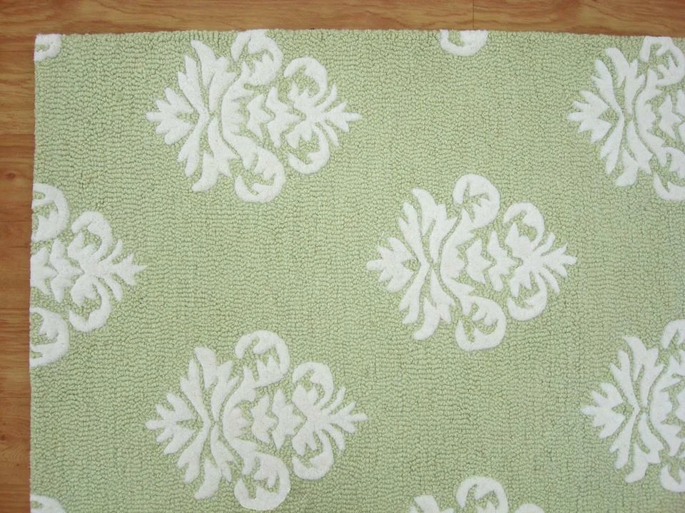 Damask Green Color Floral Loop & Cut Hand Tufted Modern Stryle Woolen Area Rug - Image 3 of 4