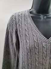 Eddie Bauer Stretch Vintage Women  s Sweater Gray Heavy Cable Knit Size Medium