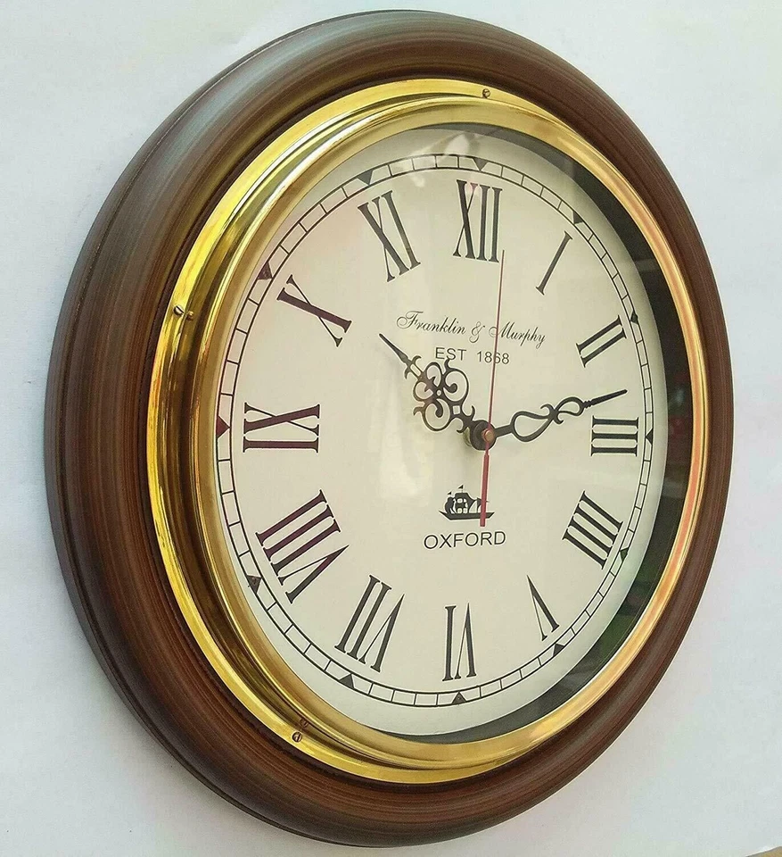 16" Wooden Franklin & Murphy Oxford Roman Wall Clock Home Décor Christmas Gifts - Image 3 of 4