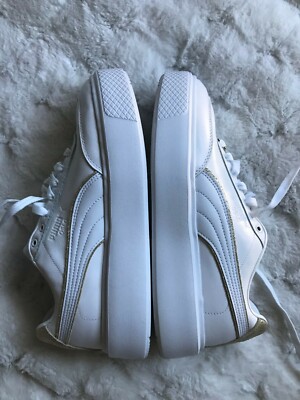 Puma Women's Oslo Maja Leather Platform Sneakers White and Golden Size US 10