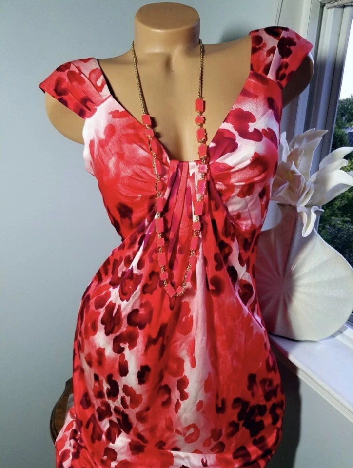 Maggy London Shiny Leopard Dress Coral Size 12