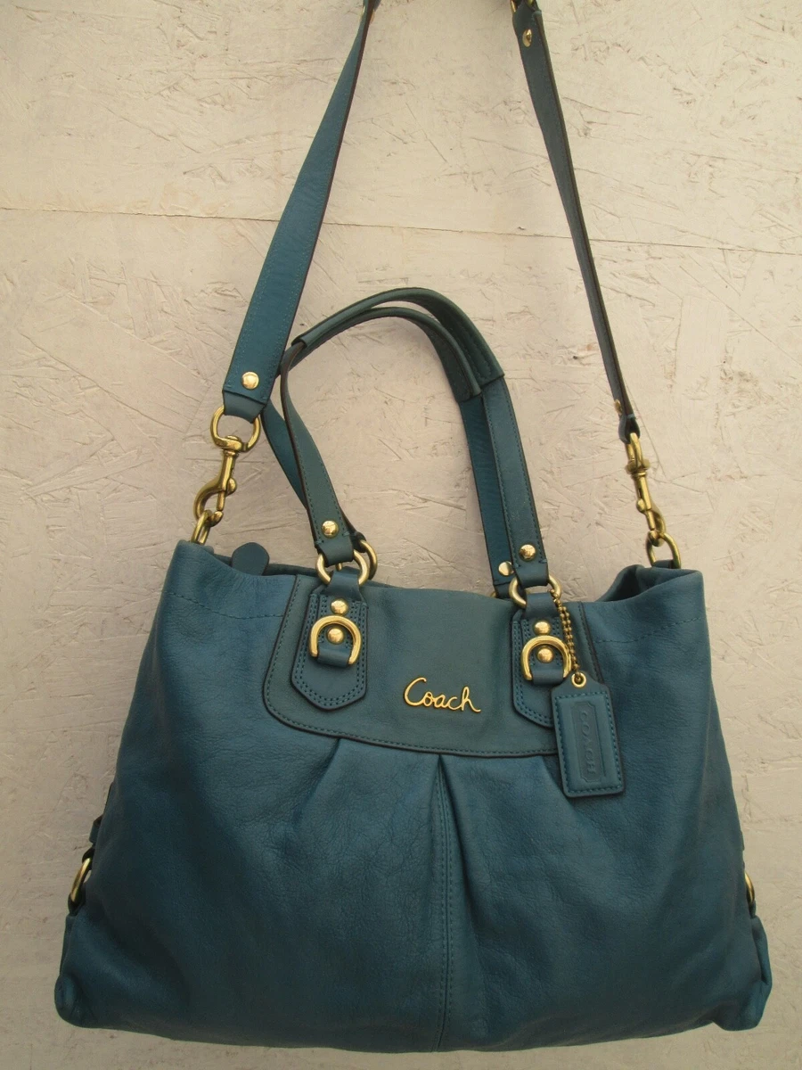 COACH grand sac main vintage en cuir turquoise bag saisir