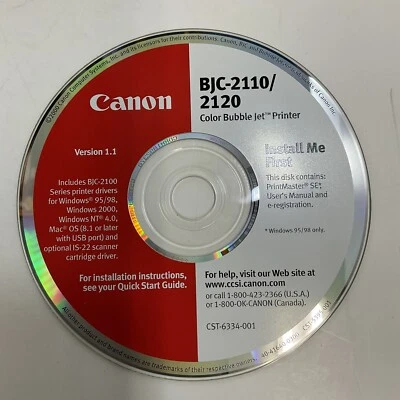 Canon BJC-2110/2120 Color Bubbke Jet Ver 1.1 Instal Driver Disk - Image 1 of 4