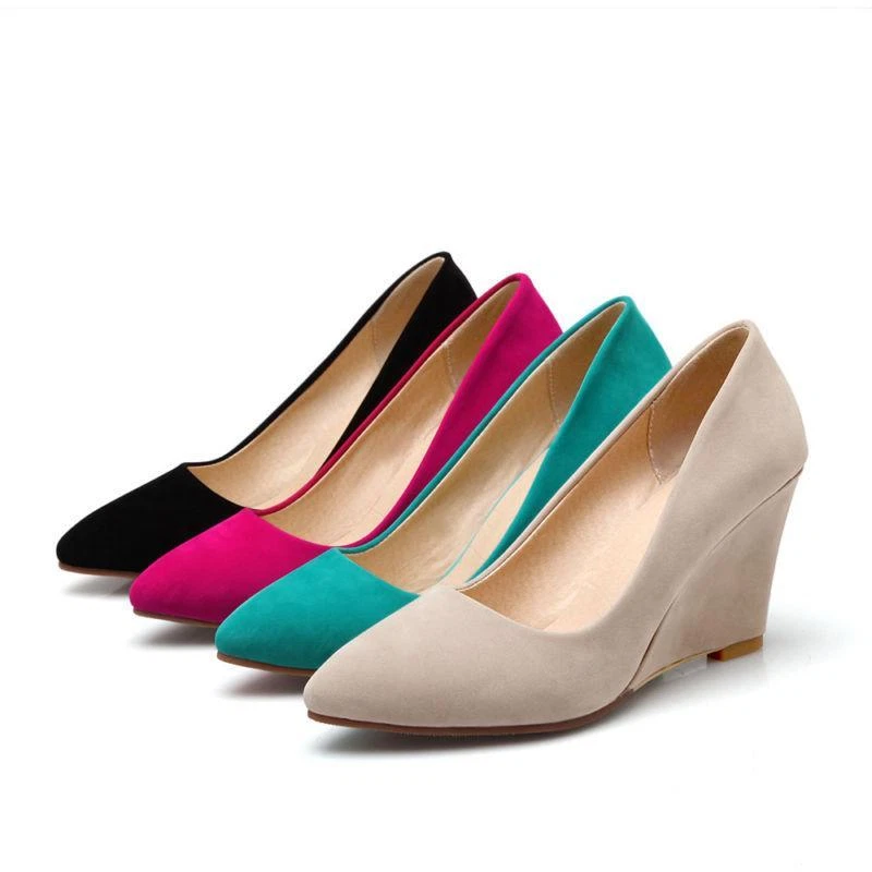 New Ladies Womens Faux suede Pointed Toe Wedge High Heels Pumps Court Shoes UK