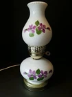 Vintage Hand Painted Purple floral Milk Glass lamp mid century. 13.5 x 6"