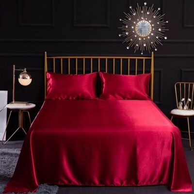 Solid Satin Silk Bedding Set Bed Flat 