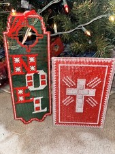 Vintage Needlepoint Wall Door Hangings Noel Cross Holiday Christmas Decor