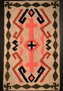 SPECTACULAR ANTIQUE HOOKED RUG, NAVAJO J.B. MOORE INFLUENCE, EXCELLENT CONDITION