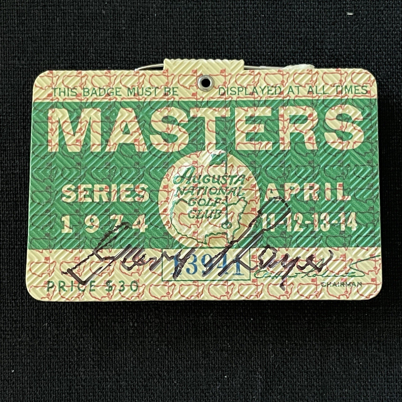 Gary Player Autographed Signed 1974 Masters Badge JSA COA Golf Champion Ticket South Africa 