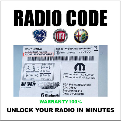 UNLOCK RADIO CODES  FIAT ALFA LANCIA BOSCH BLAUPUNKT VISTEON VP2 5 PIN SERVICE