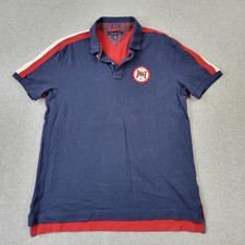 Tommy Hilfiger Polo Mens XL Blue Slim Fit Colorblock NYC 85 Patch Shirt