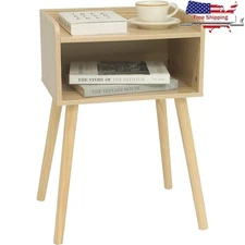 Multipurpose Nightstand Bedside Table W/ Large Storage Easy Assembly Solid Wood