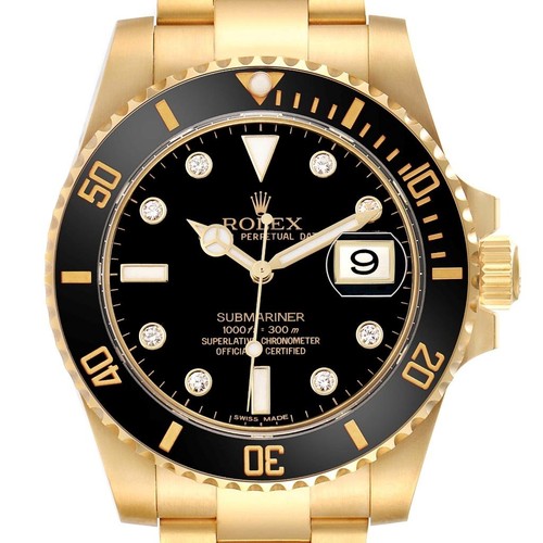Rolex Submariner Yellow Gold Diamond Dial Mens Watch 116618