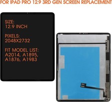 For iPad Pro 12.9 3rd Gen A1876 A2014 2018 LCD Display Touch Screen Replacement