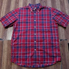 Uniqlo U Airism Red Blue Plaid Button Polo Dress Shirt XS